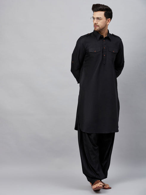 Men's Black Cotton Silk Blend Pyjama